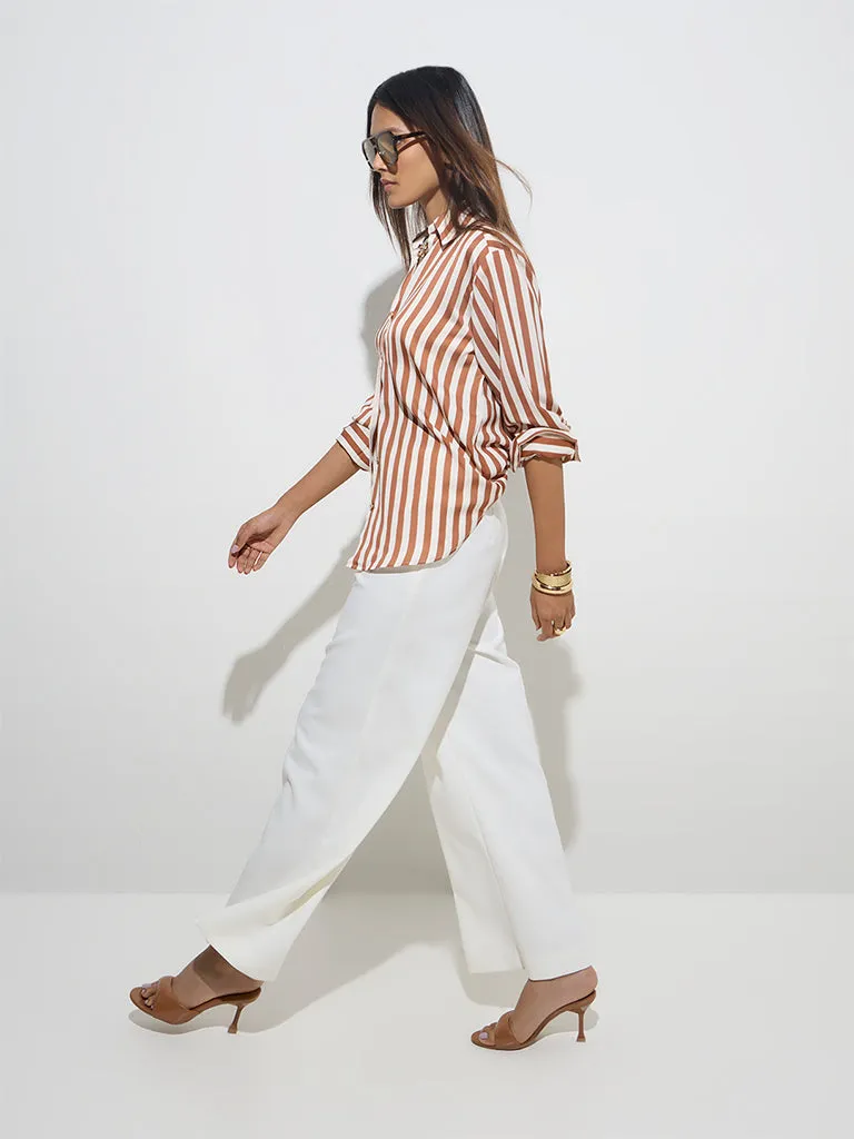 Wardrobe Rust Stripe Printed Shirt