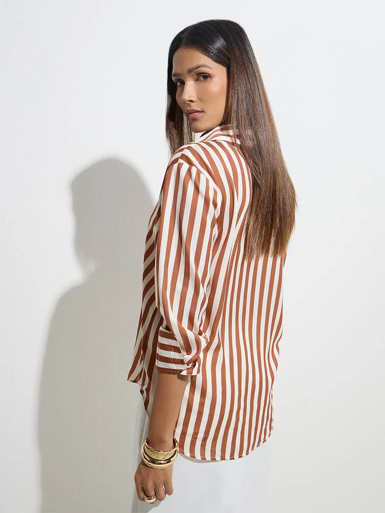 Wardrobe Rust Stripe Printed Shirt