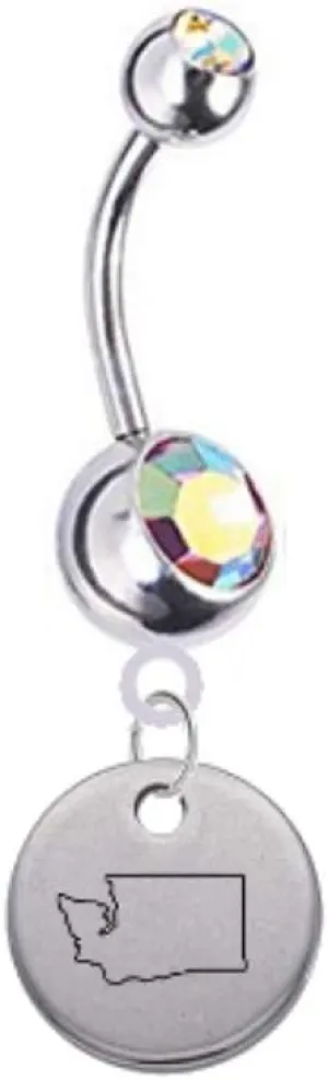 Washington State Silhouette Belly Button Navel Ring - Customize Your Gem Color