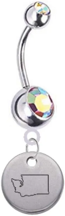 Washington State Silhouette Belly Button Navel Ring - Customize Your Gem Color