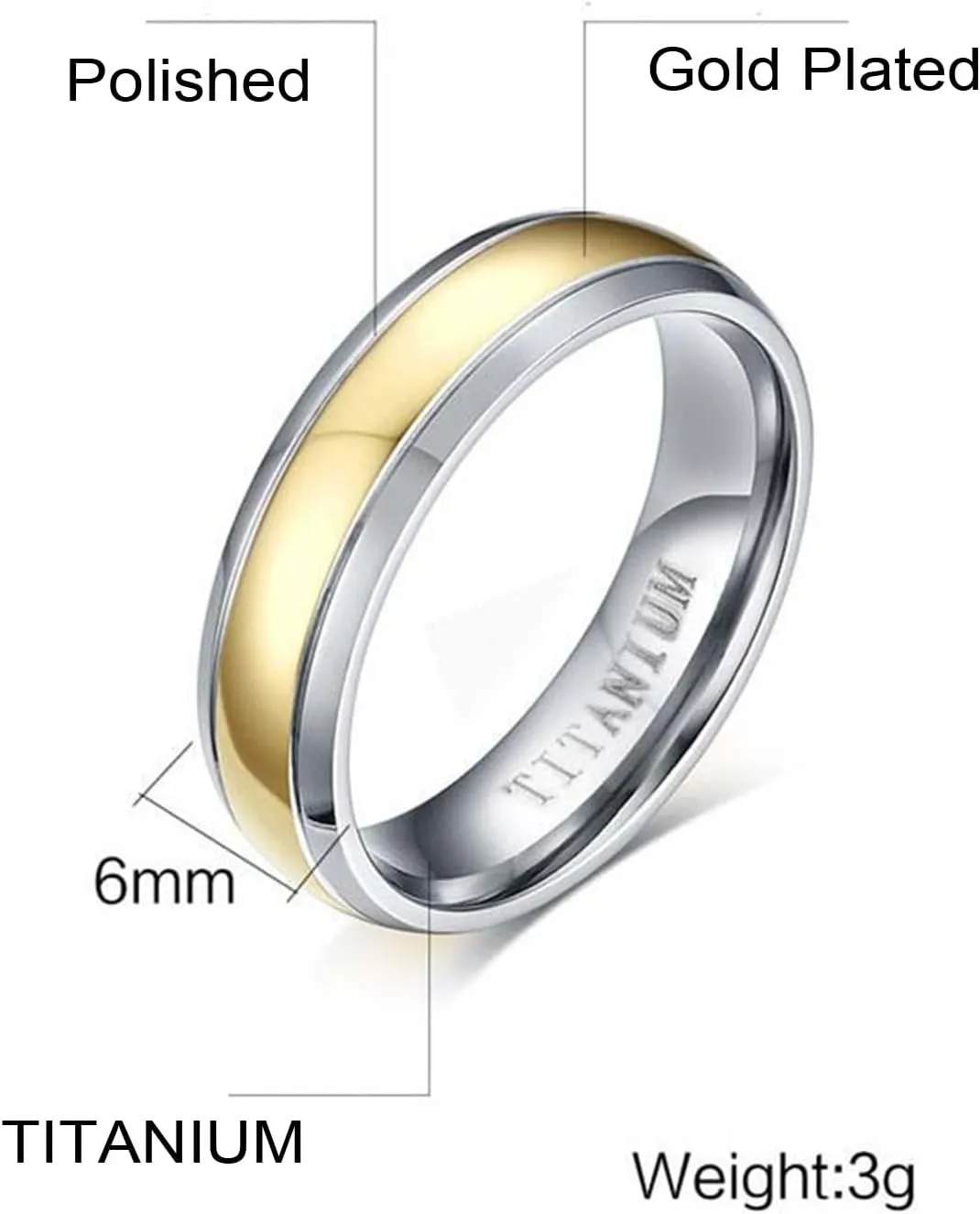 Wedding Band Sets for Couples Titanium, Matching Engagement Rings for Couples Personalized Silver Gold Ring 6MM Size 6-12