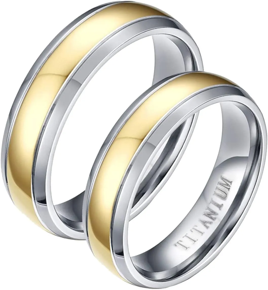 Wedding Band Sets for Couples Titanium, Matching Engagement Rings for Couples Personalized Silver Gold Ring 6MM Size 6-12