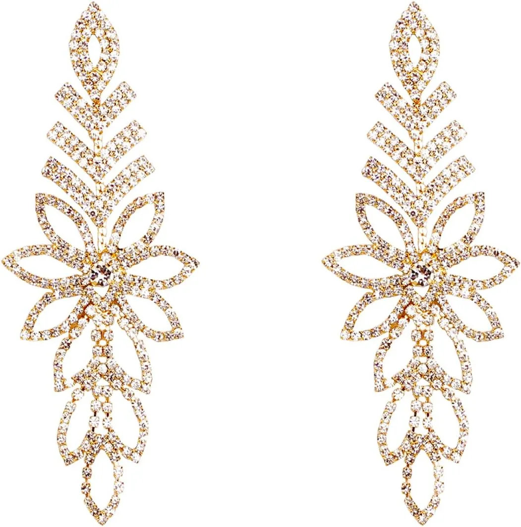 Wedding Sparkly Austrian Crystal Rhinestone Drop Dangle Earrings for Women Prom Party Bidal