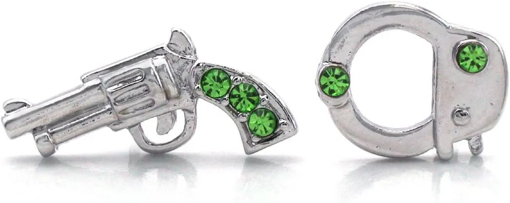 Western Dual Revolver Pistol Gun Hand Cuffs Stud Post Earrings