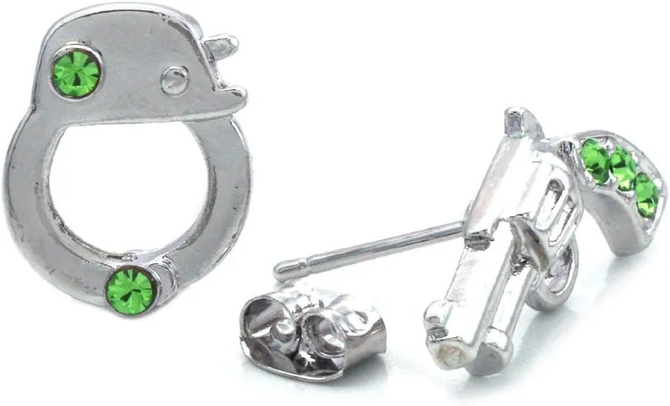 Western Dual Revolver Pistol Gun Hand Cuffs Stud Post Earrings