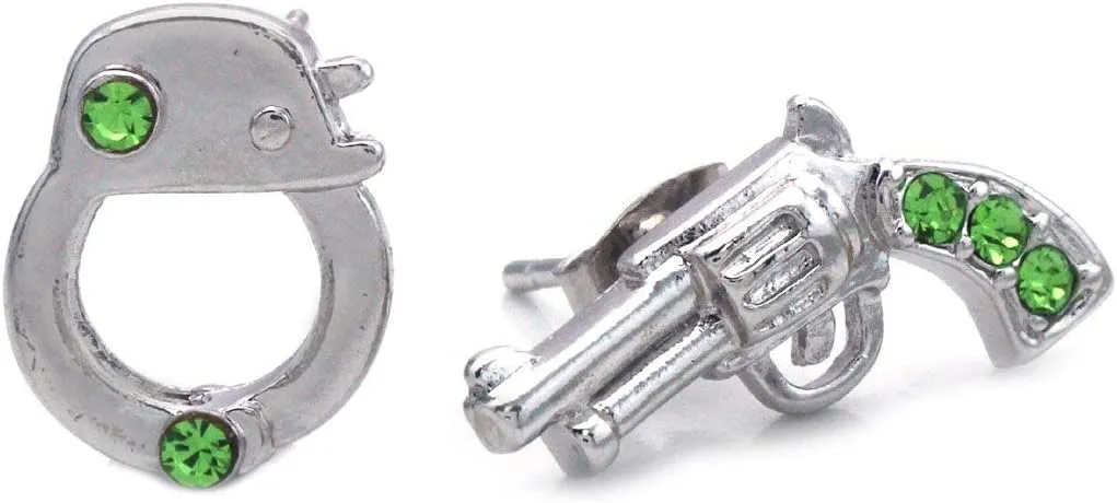 Western Dual Revolver Pistol Gun Hand Cuffs Stud Post Earrings
