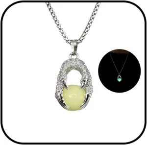 WETMT Halloween Dragon Claw Necklace with Crystal Ball Glow in The Dark Necklaces for Men Silver Dragon Necklace Luminous Halloween Gothic Jewelry