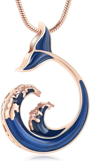 Whale Wave Urn Necklace for Ashes Animals Cremation Jewelry Stainless Steels Whale Tail Memorial Necklaces Ash Holder for Human Pets Keepsake Jewelry for Loved Ones with Fill Tool