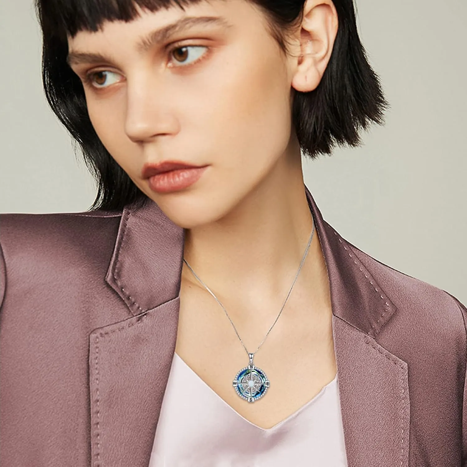 WINNICACA Compass Necklace for Women Sterling Silver Compass Pendant Jewelry with Crystal Graduation Gift for Women Compass Gifts for Teen Girls