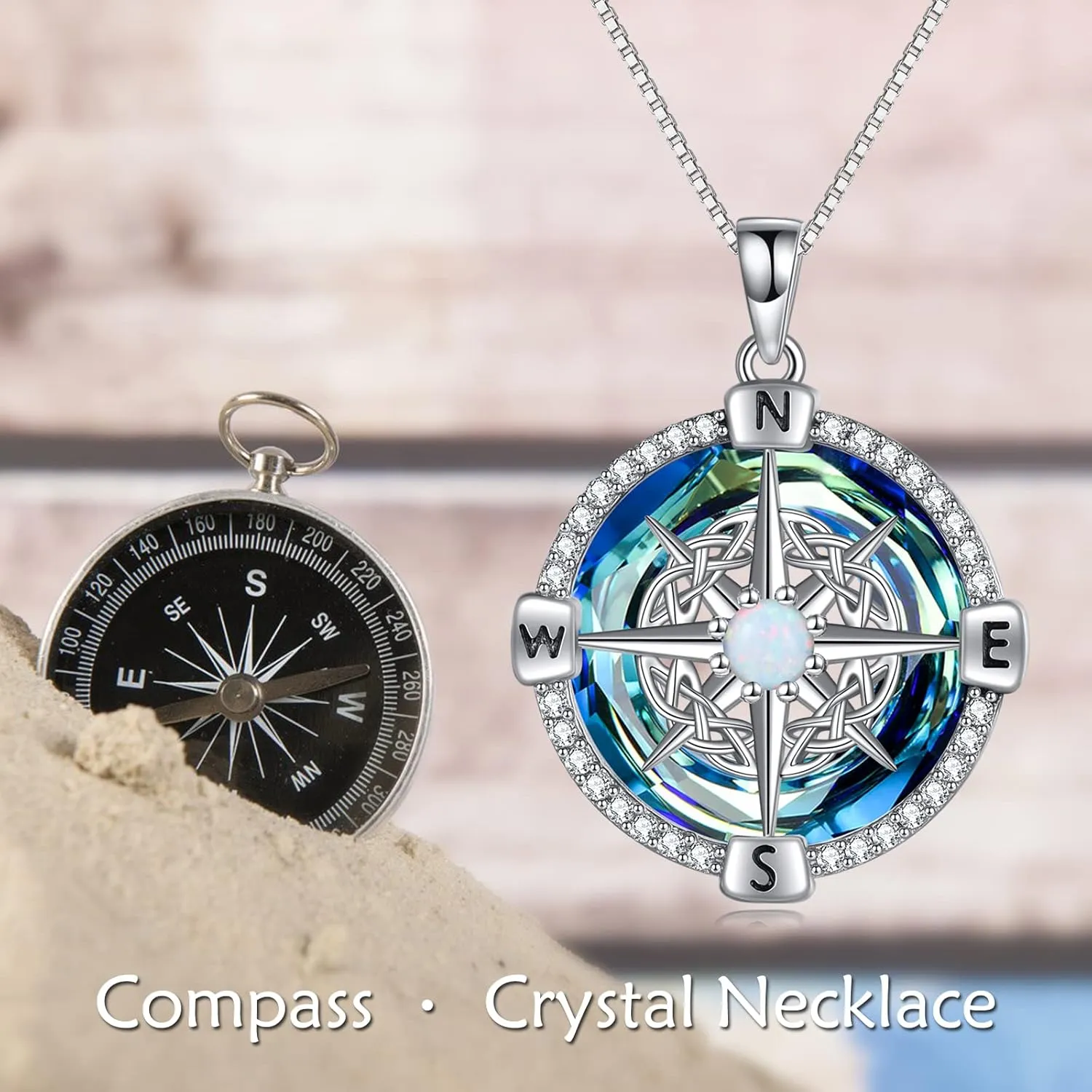 WINNICACA Compass Necklace for Women Sterling Silver Compass Pendant Jewelry with Crystal Graduation Gift for Women Compass Gifts for Teen Girls