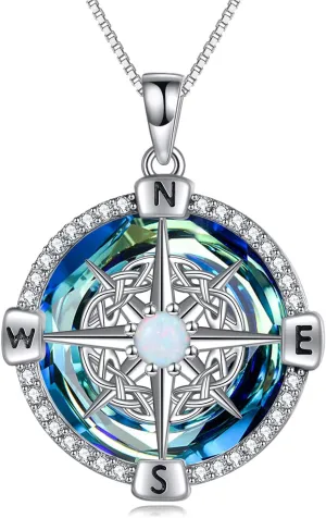 WINNICACA Compass Necklace for Women Sterling Silver Compass Pendant Jewelry with Crystal Graduation Gift for Women Compass Gifts for Teen Girls