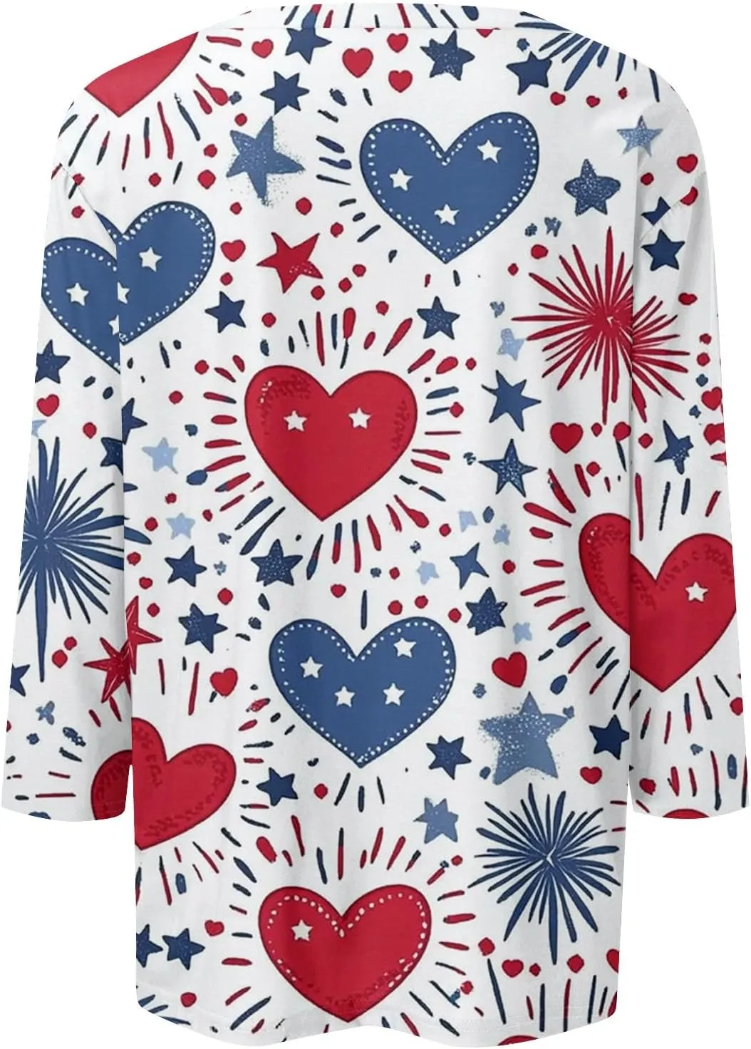 Womens 4Th of July Shirts Tops Plus Size American Flag Tshirt 3/4 Length Sleeve Trendy Oversized Sweatshirts Blouses