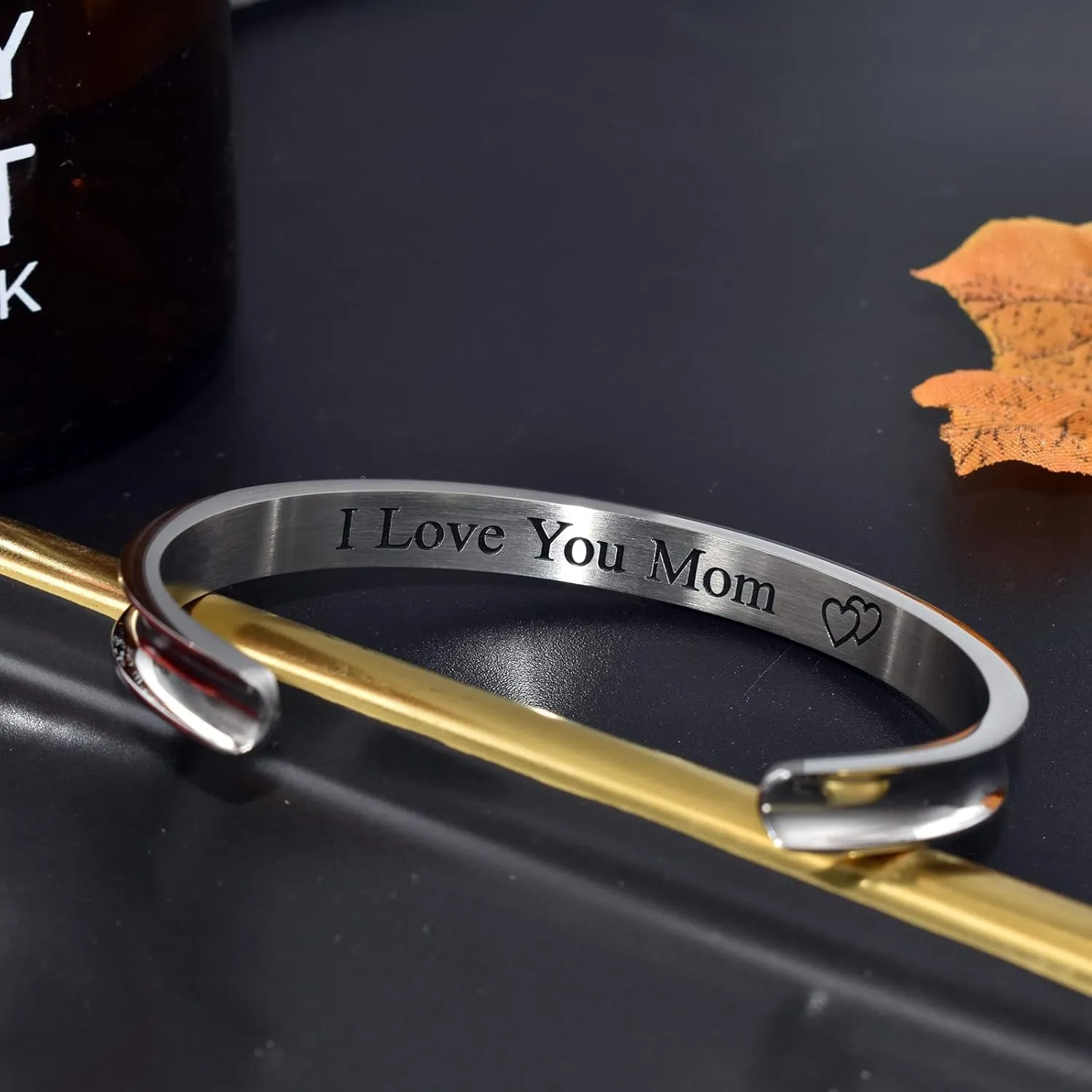 Womens Inspirational Cuff Bracelets, Stainless Steel Bangle Bracelet, Inspire Jewelry Gift for Her Birthday Graduation Back to School BBF Bracelet