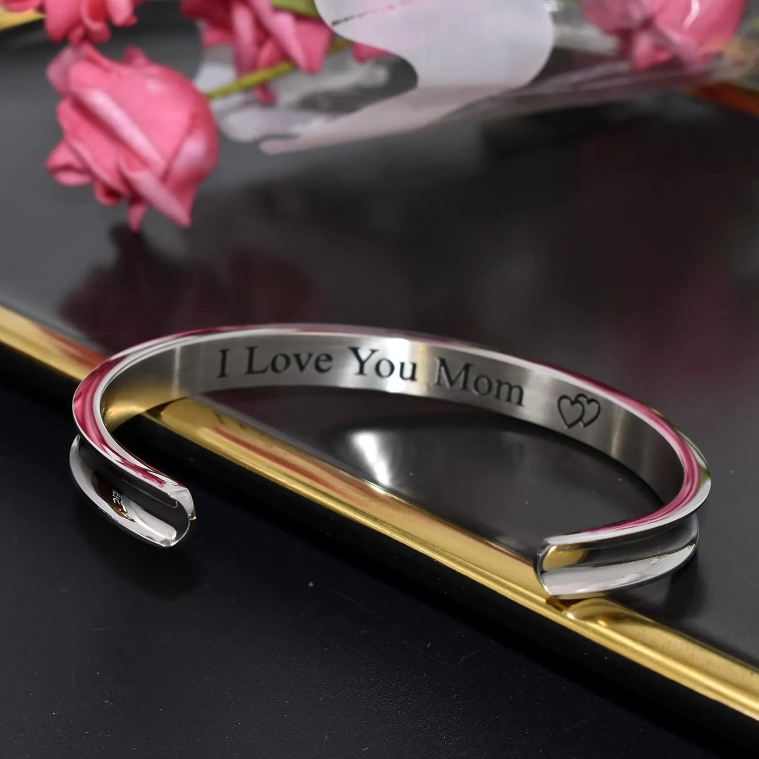 Womens Inspirational Cuff Bracelets, Stainless Steel Bangle Bracelet, Inspire Jewelry Gift for Her Birthday Graduation Back to School BBF Bracelet