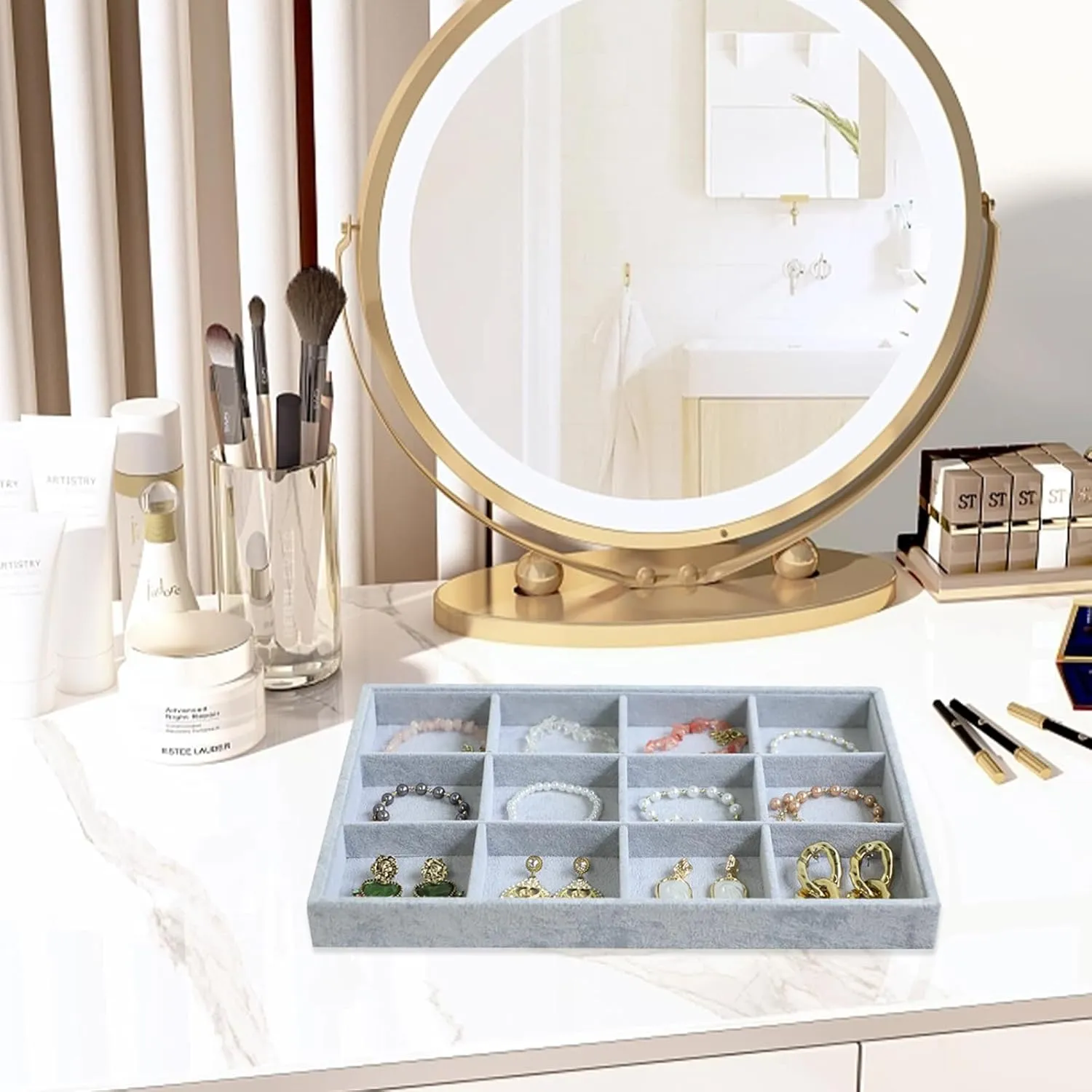 Wudygirl Velvet Stackable 12 Grid Jewelry Tray Display Jewelry Organizer Storage Rings Earrings Watch Necklace Bracelet Cufflinks Holder Showcase(12 Grid)