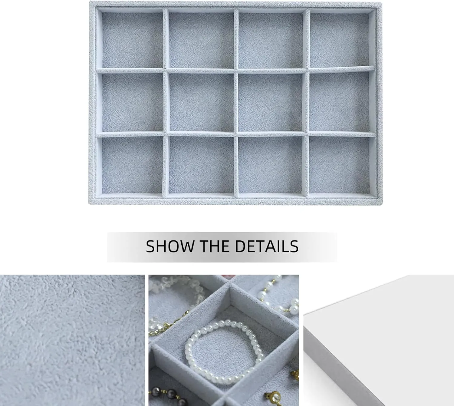 Wudygirl Velvet Stackable 12 Grid Jewelry Tray Display Jewelry Organizer Storage Rings Earrings Watch Necklace Bracelet Cufflinks Holder Showcase(12 Grid)