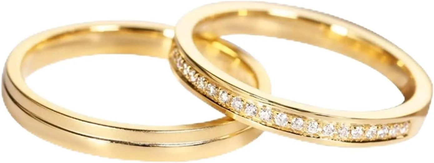Wycian Ring Sets, Natural Diamond Anniversary Ring 18K Yellow Gold White Round Diamond Channel Band for Couple Women Mother's Day