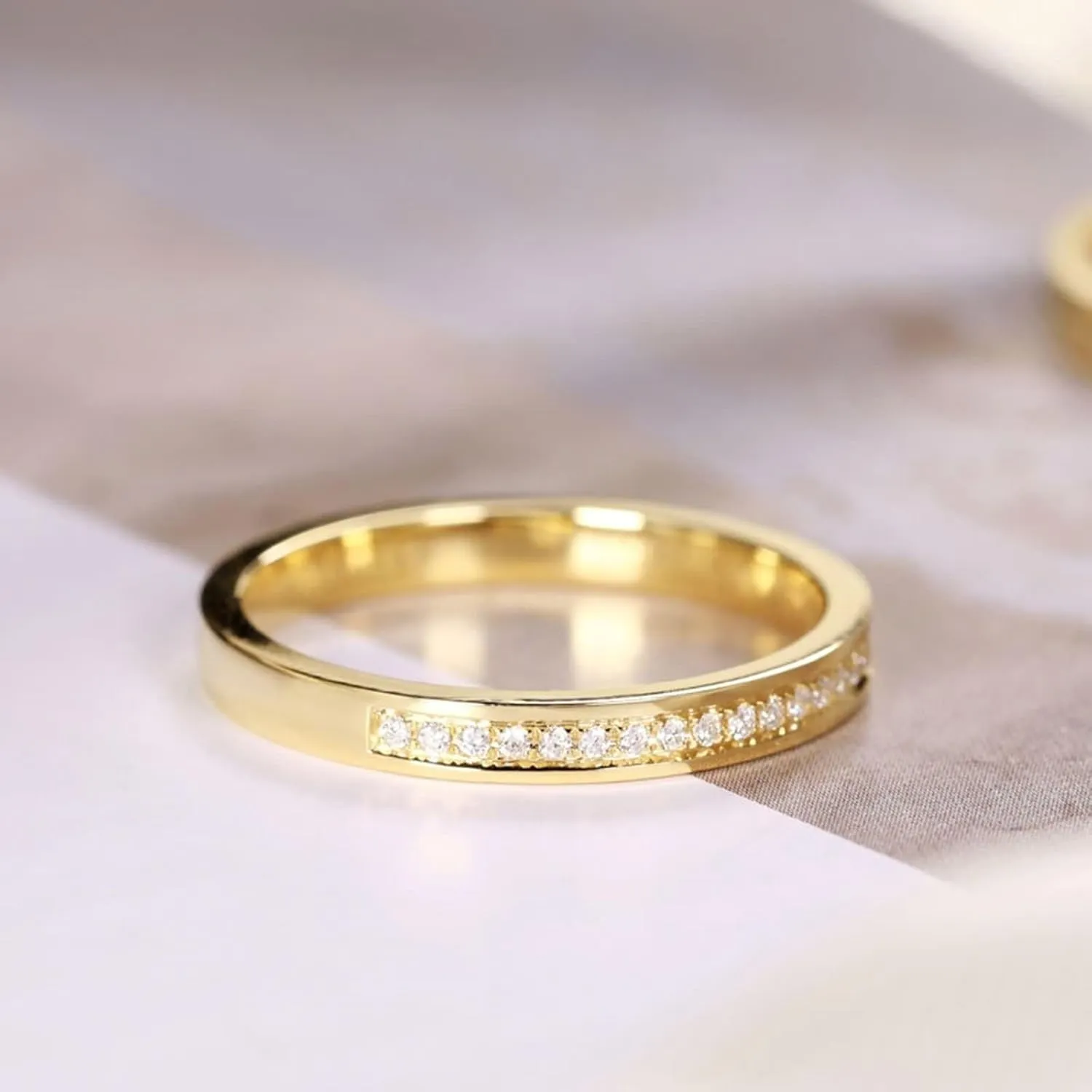 Wycian Ring Sets, Natural Diamond Anniversary Ring 18K Yellow Gold White Round Diamond Channel Band for Couple Women Mother's Day