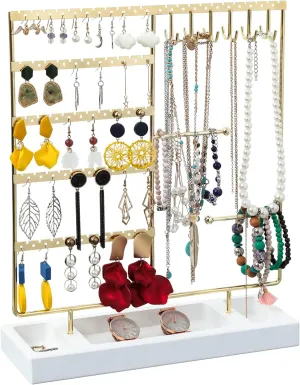 X-cosrack Earring Holder,5-Tier Ear Stud Holder with Wooden Tray,Jewelry Organizer Holder for Earrings Necklaces Bracelets Watches and Rings,Earring Display Stand with 132 Holes