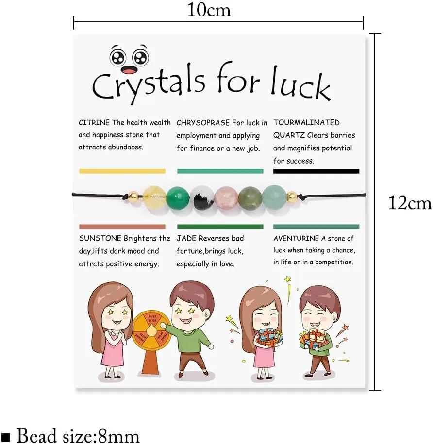 XAM Crystal Bead Bracelet for Women Adjustable Natural Stone Yoga Meditation Bracelet for Couple Friends Famlies Gift Chakra Bracelets with Wish Card