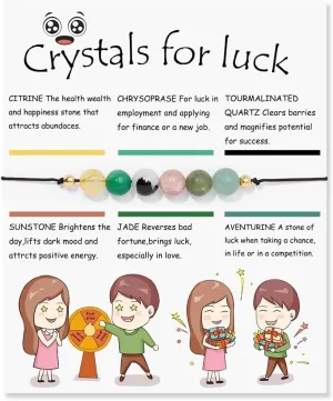 XAM Crystal Bead Bracelet for Women Adjustable Natural Stone Yoga Meditation Bracelet for Couple Friends Famlies Gift Chakra Bracelets with Wish Card