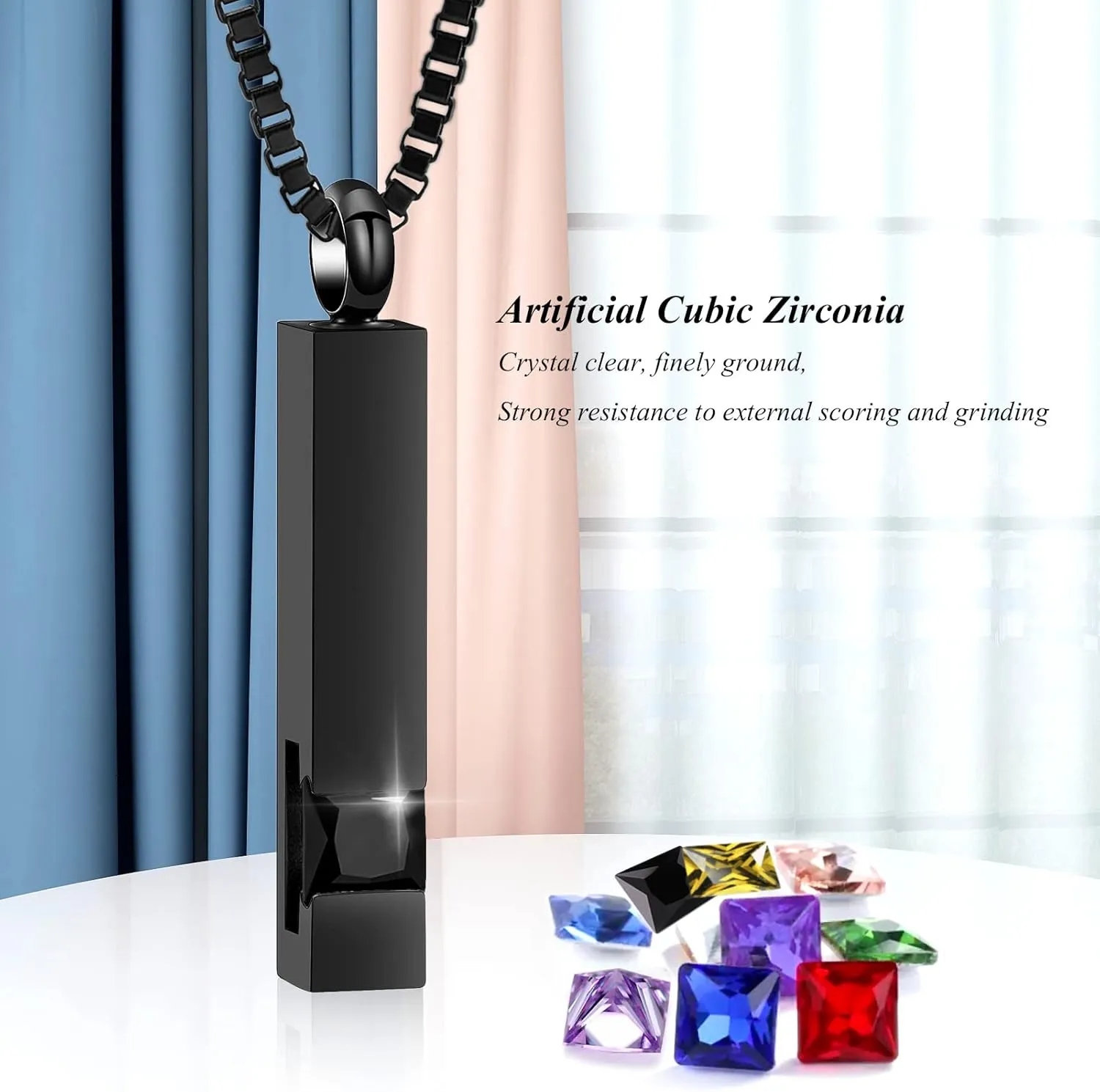 XSMZB Crystal Cremation Urn Jewelry Cube Memorial Ashes Necklace Pendant Keepsake- Black Birthstone Series