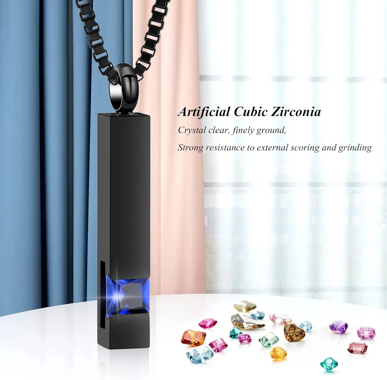 XSMZB Crystal Cremation Urn Jewelry Cube Memorial Ashes Necklace Pendant Keepsake- Black Birthstone Series