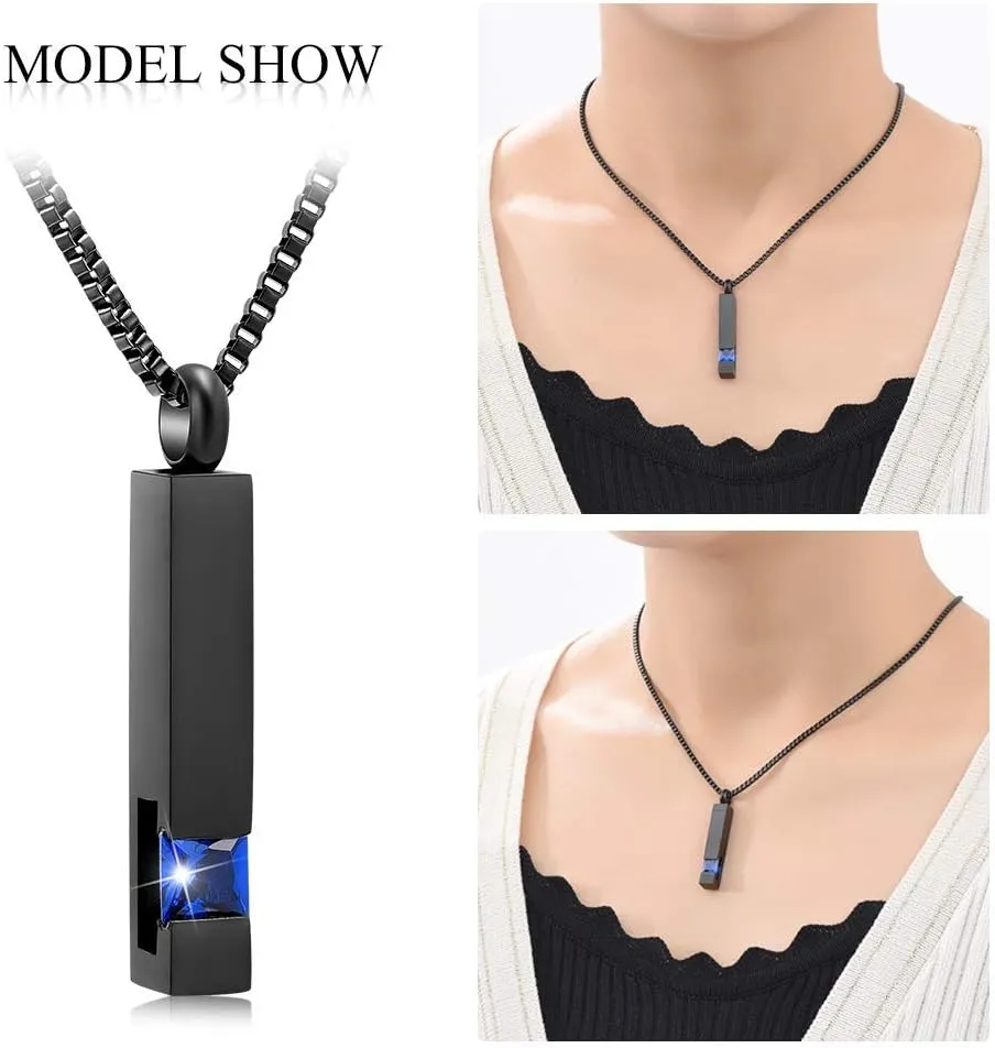 XSMZB Crystal Cremation Urn Jewelry Cube Memorial Ashes Necklace Pendant Keepsake- Black Birthstone Series