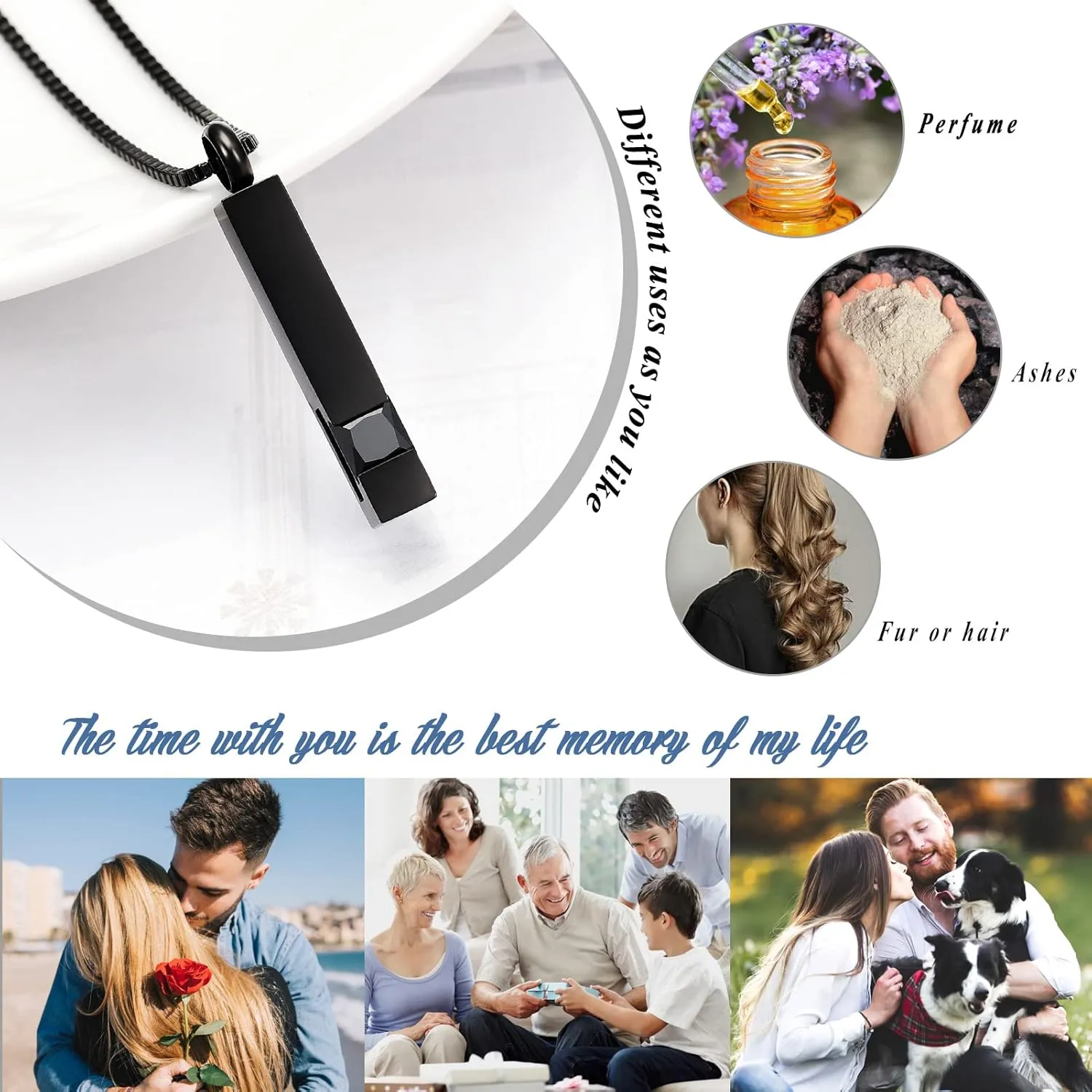 XSMZB Crystal Cremation Urn Jewelry Cube Memorial Ashes Necklace Pendant Keepsake- Black Birthstone Series