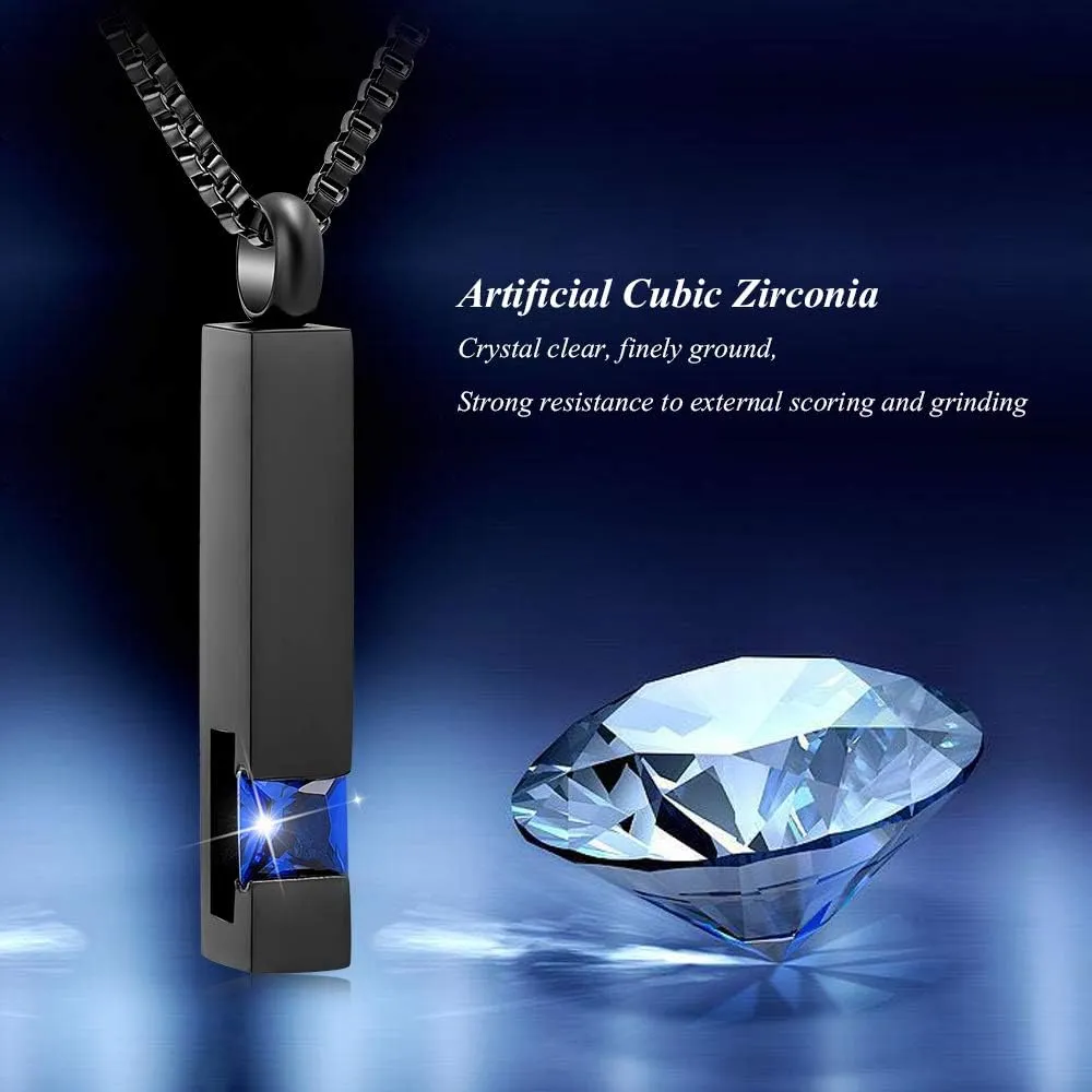 XSMZB Crystal Cremation Urn Jewelry Cube Memorial Ashes Necklace Pendant Keepsake- Black Birthstone Series