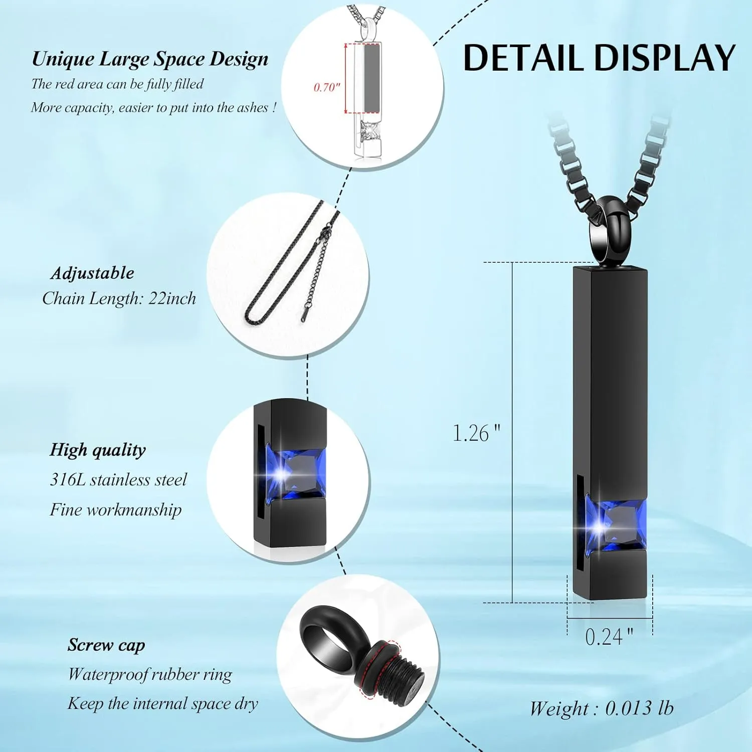 XSMZB Crystal Cremation Urn Jewelry Cube Memorial Ashes Necklace Pendant Keepsake- Black Birthstone Series