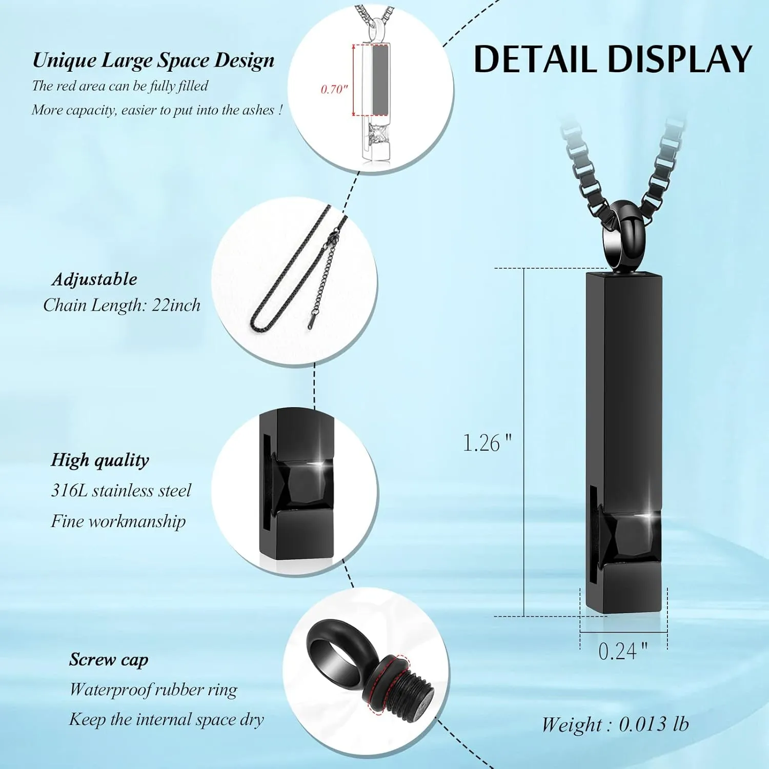 XSMZB Crystal Cremation Urn Jewelry Cube Memorial Ashes Necklace Pendant Keepsake- Black Birthstone Series