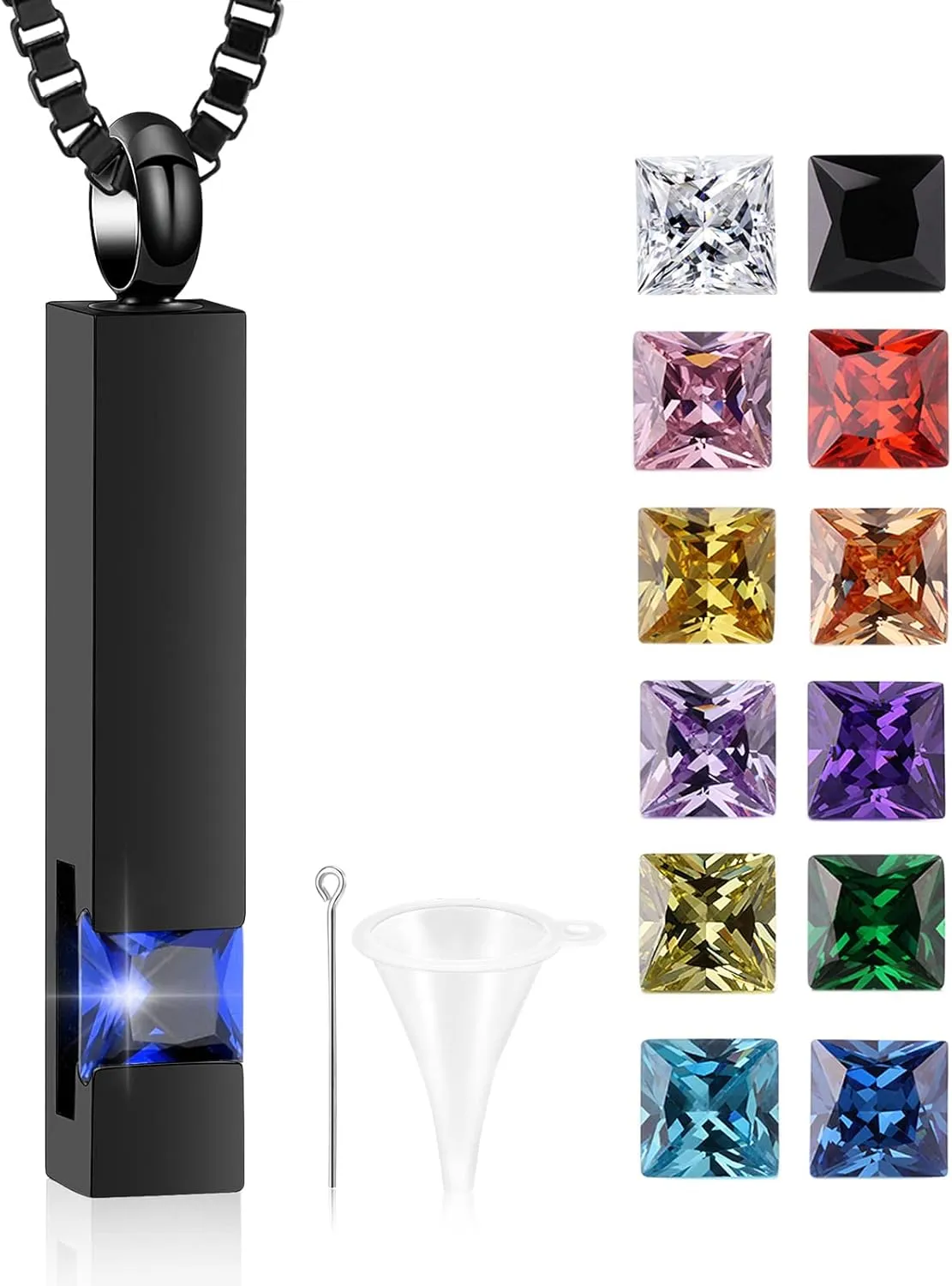 XSMZB Crystal Cremation Urn Jewelry Cube Memorial Ashes Necklace Pendant Keepsake- Black Birthstone Series