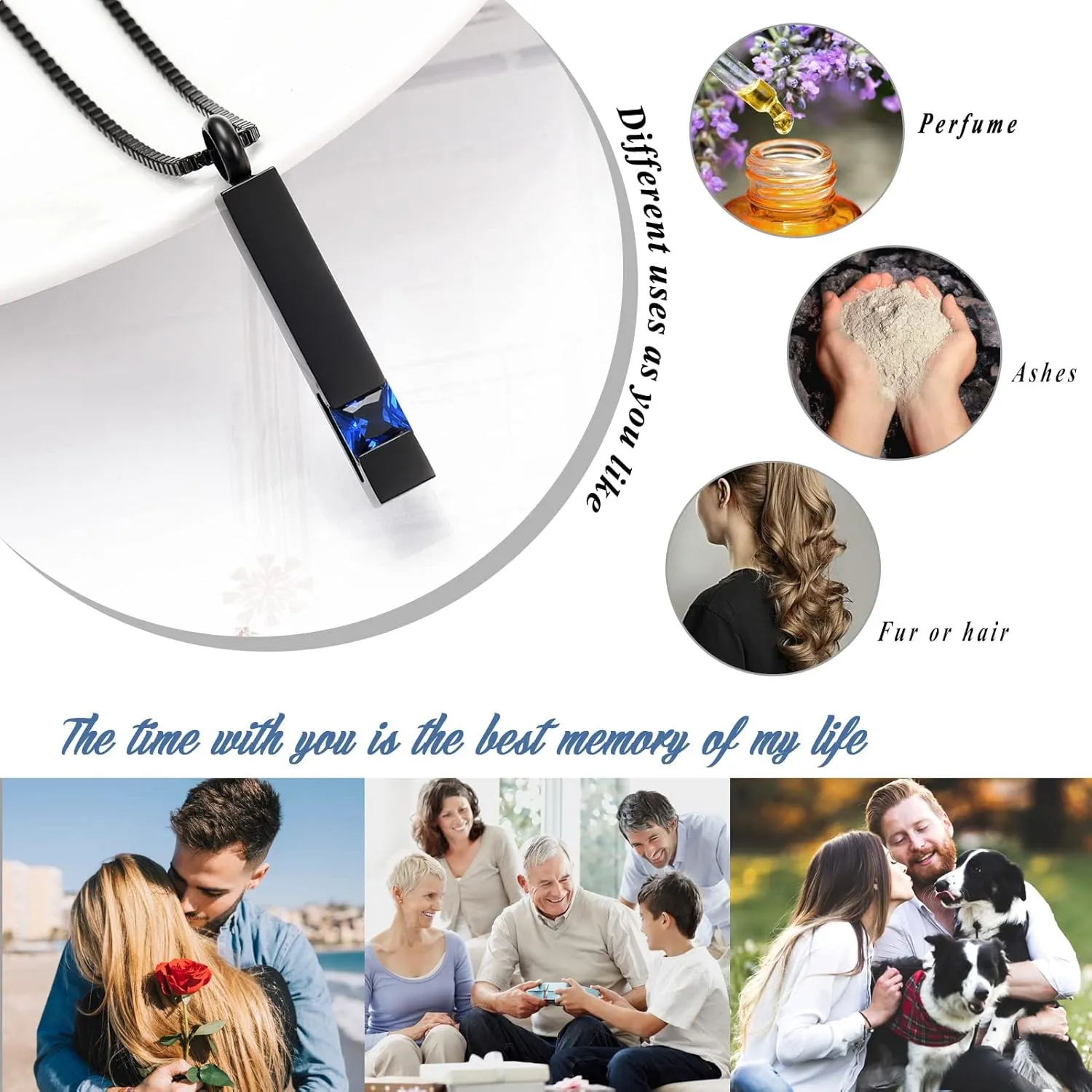 XSMZB Crystal Cremation Urn Jewelry Cube Memorial Ashes Necklace Pendant Keepsake- Black Birthstone Series