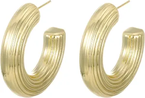 XUPING Chunky Open Hoop Earrings Stud 14K Gold Plated Hypoallergenic Lightweight Jewelry for Women