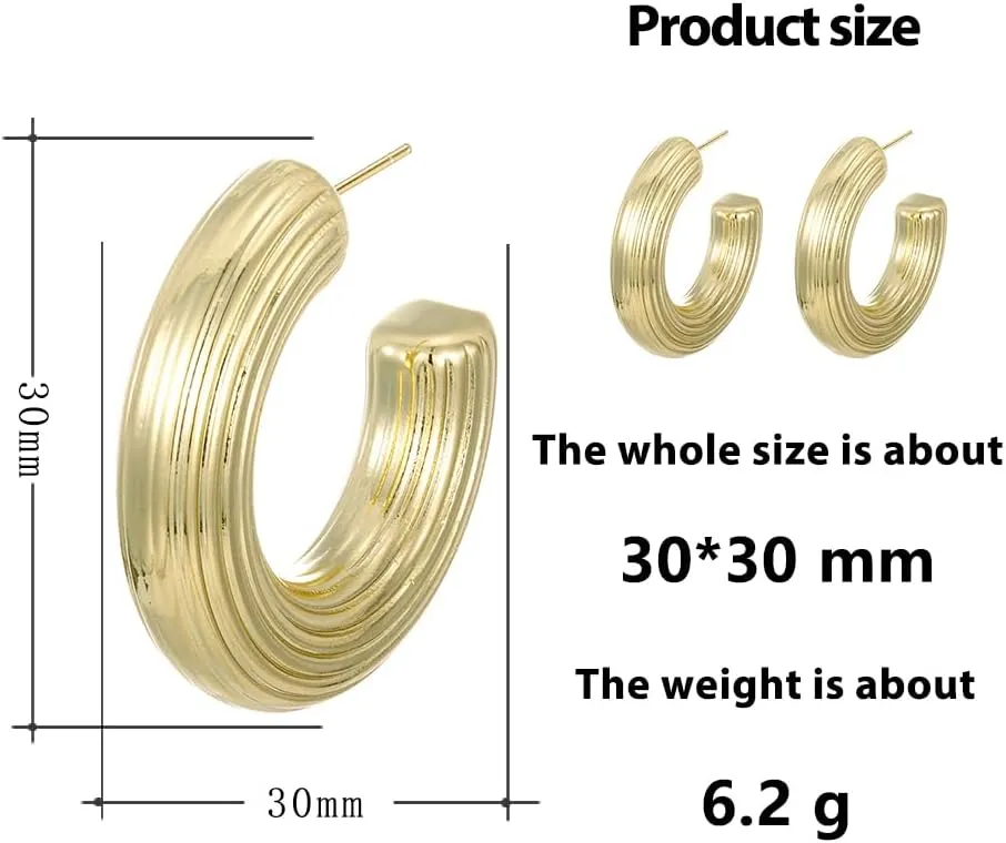 XUPING Chunky Open Hoop Earrings Stud 14K Gold Plated Hypoallergenic Lightweight Jewelry for Women