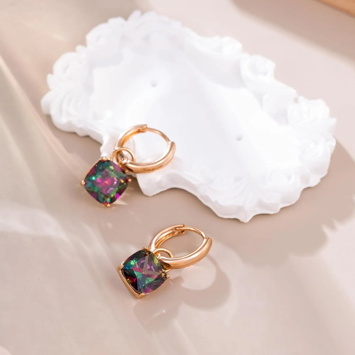 XUPING Small Huggie Earrings Dangle Crystal Hoop Earrings 14k Gold Plated Hypoallergenic Earrings