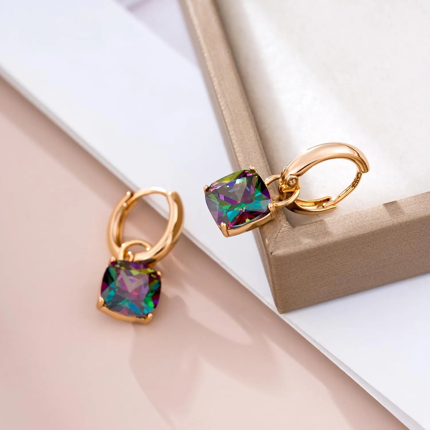 XUPING Small Huggie Earrings Dangle Crystal Hoop Earrings 14k Gold Plated Hypoallergenic Earrings