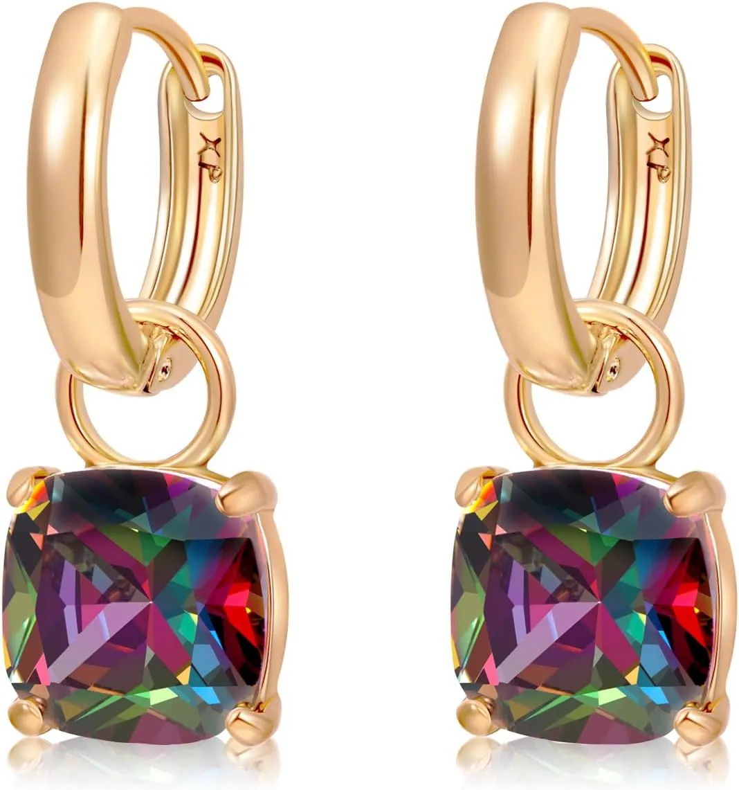 XUPING Small Huggie Earrings Dangle Crystal Hoop Earrings 14k Gold Plated Hypoallergenic Earrings