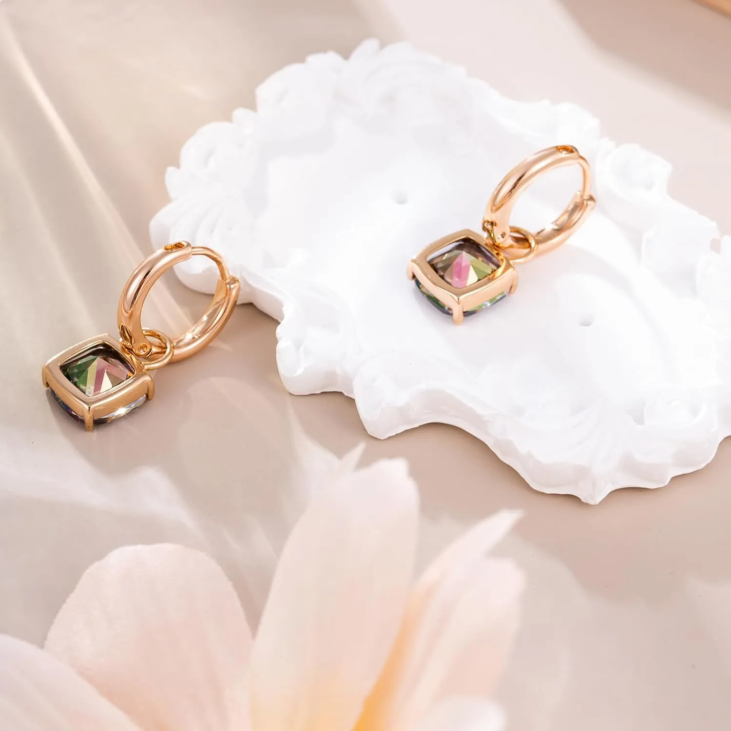 XUPING Small Huggie Earrings Dangle Crystal Hoop Earrings 14k Gold Plated Hypoallergenic Earrings