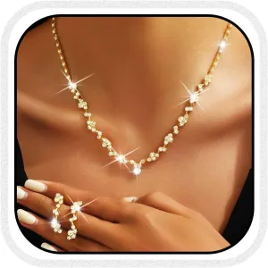 Yean Bride Silver Bridal Necklace Earrings Set Crystal Wedding Jewelry Set Rhinestone Choker Necklace for Women and Girls