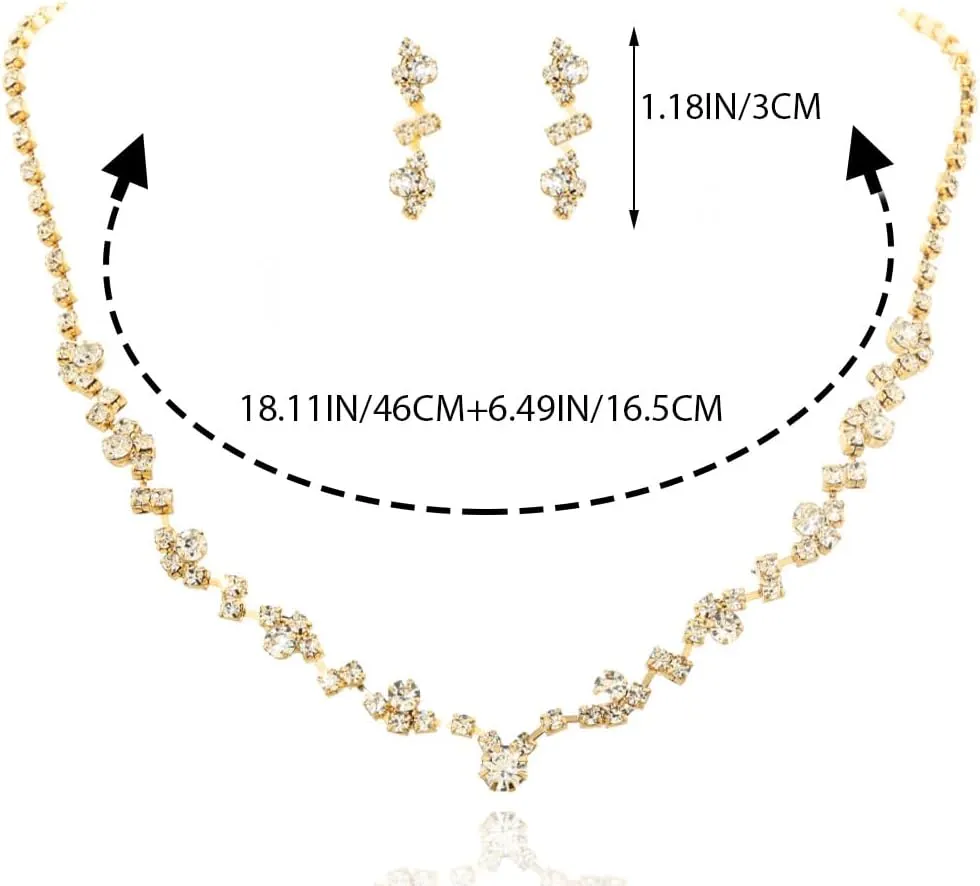 Yean Bride Silver Bridal Necklace Earrings Set Crystal Wedding Jewelry Set Rhinestone Choker Necklace for Women and Girls