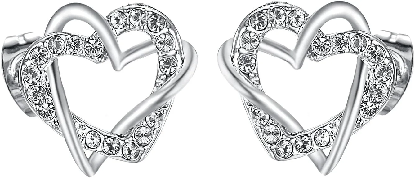 Yoursfs Knotted Heart Cubic Zirconia Stud Earrings White Gold Plated Earrings Twisted Two Hearts Silver Jewelry