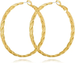 YUJIE Large Gold Twisted Hoop Earrings for Women Big Gold Hoops Earring Statement Trendy Jewelry