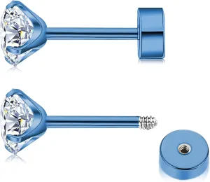 ZDE Titanium Women Flatback Earrings Cubic Zirconia Silver Stud Earrings Flat Back CZ Earrings Hypoallergenic Cartilage Flatback Earring Tragus Helix Tragus Conch Piercing 3mm-5mm