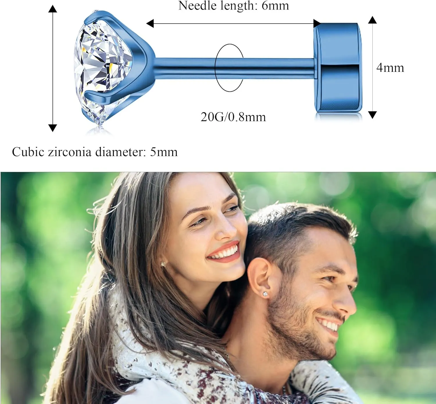 ZDE Titanium Women Flatback Earrings Cubic Zirconia Silver Stud Earrings Flat Back CZ Earrings Hypoallergenic Cartilage Flatback Earring Tragus Helix Tragus Conch Piercing 3mm-5mm