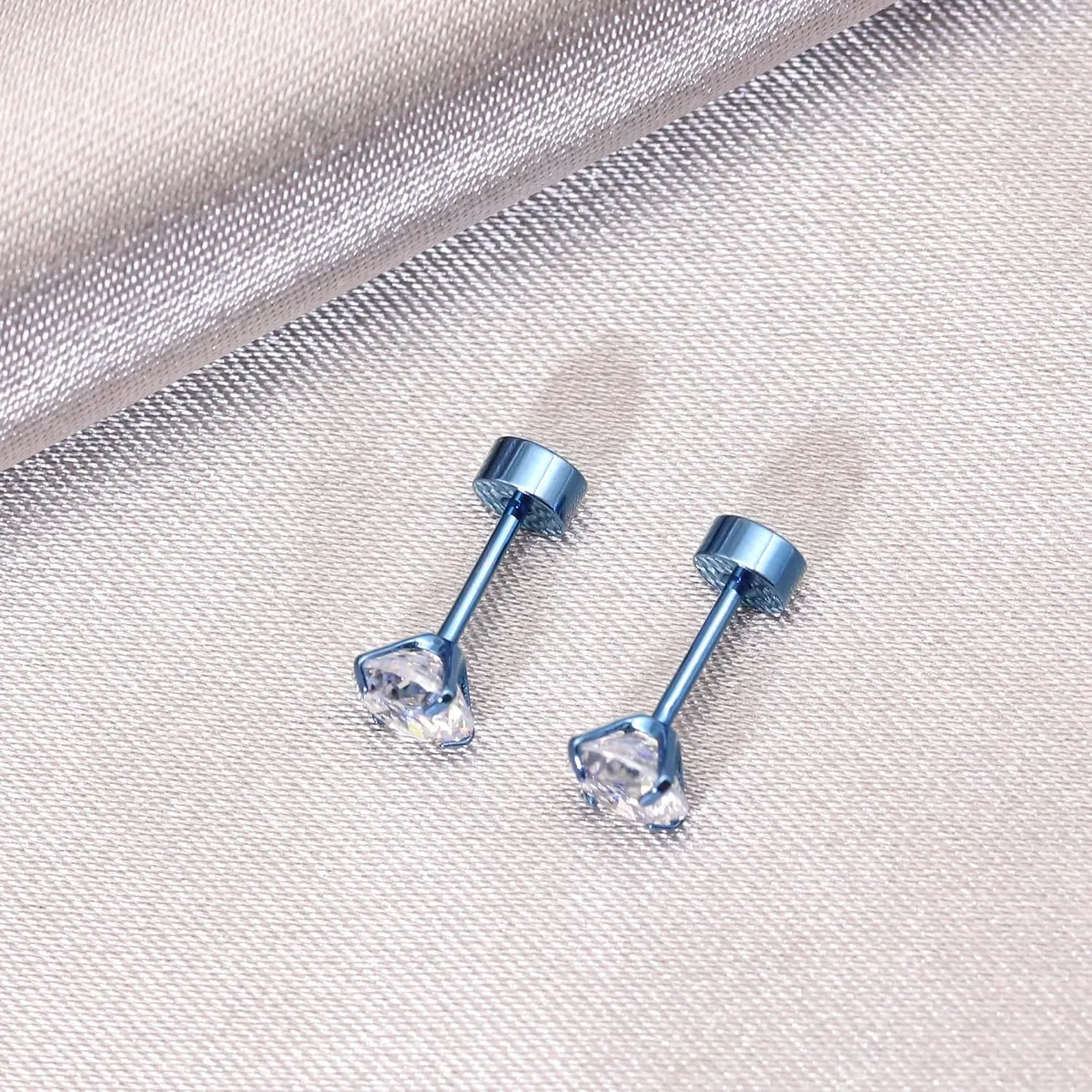 ZDE Titanium Women Flatback Earrings Cubic Zirconia Silver Stud Earrings Flat Back CZ Earrings Hypoallergenic Cartilage Flatback Earring Tragus Helix Tragus Conch Piercing 3mm-5mm