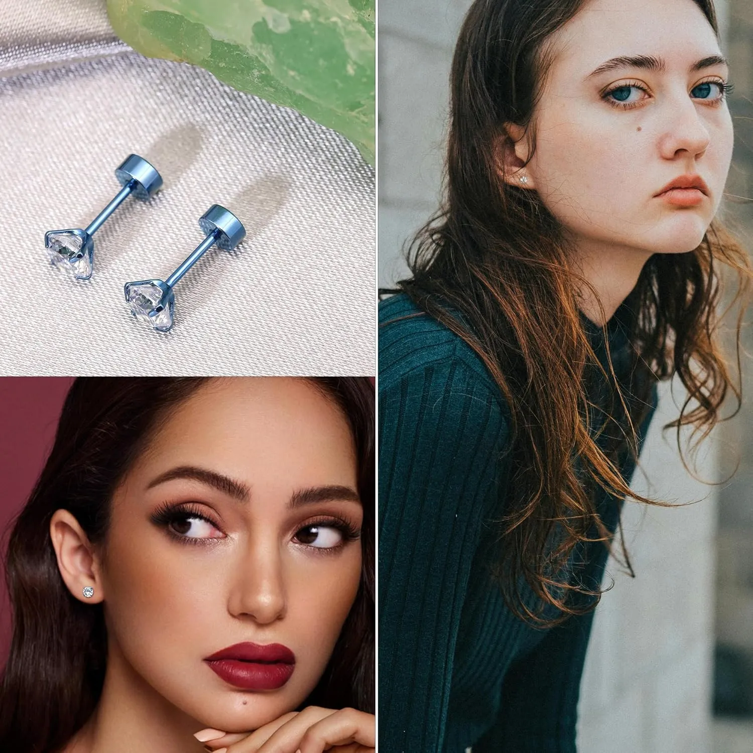 ZDE Titanium Women Flatback Earrings Cubic Zirconia Silver Stud Earrings Flat Back CZ Earrings Hypoallergenic Cartilage Flatback Earring Tragus Helix Tragus Conch Piercing 3mm-5mm