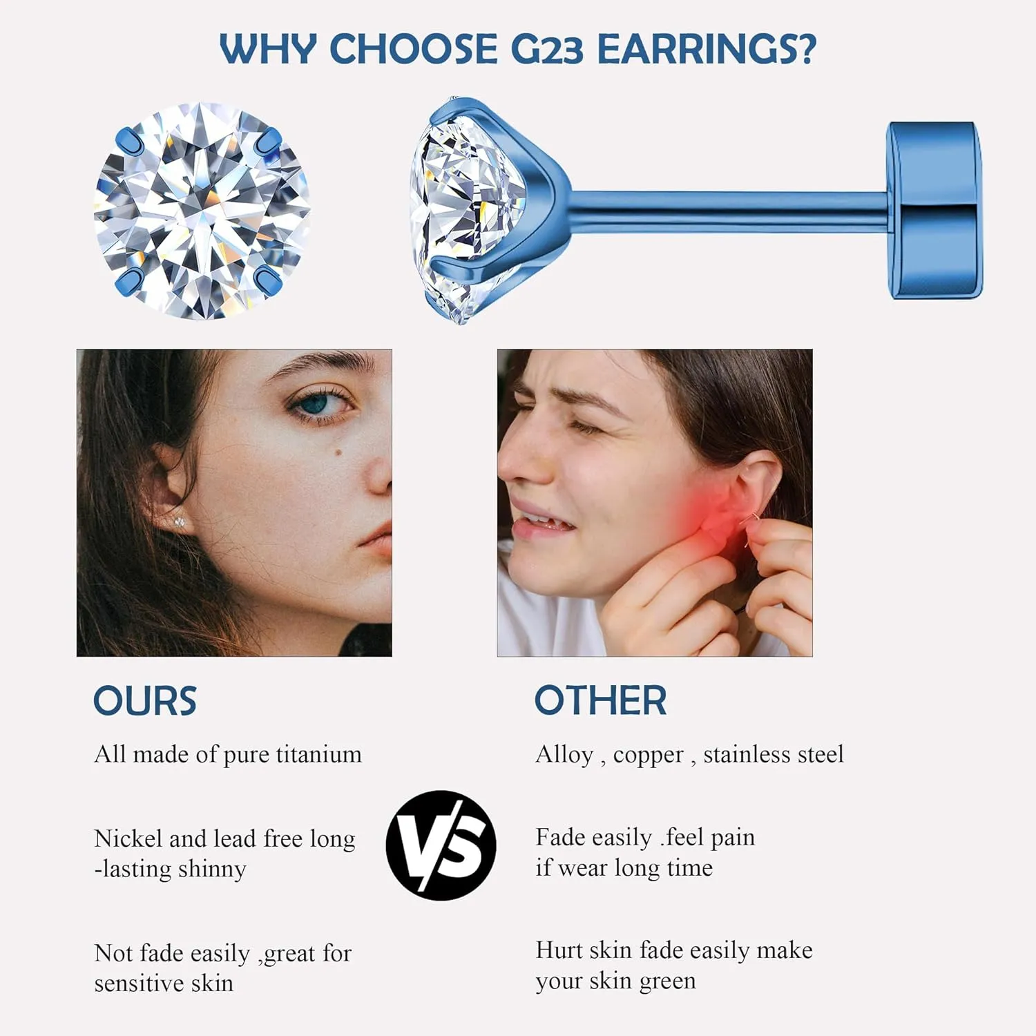 ZDE Titanium Women Flatback Earrings Cubic Zirconia Silver Stud Earrings Flat Back CZ Earrings Hypoallergenic Cartilage Flatback Earring Tragus Helix Tragus Conch Piercing 3mm-5mm