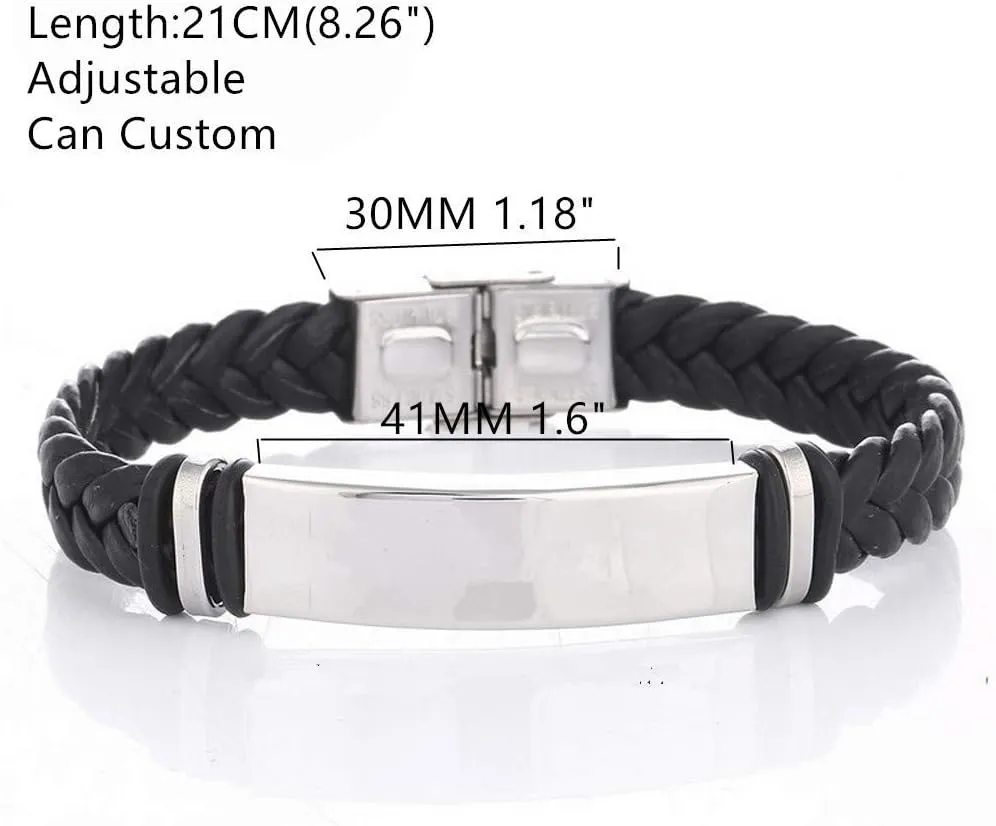 ZKXXJ Medical Alert ID Necklaces and Bracelets Set for Men Women Stainless Steel Medic Identification Pendant Necklace & Leather Cuff Bracelet Allergy Awareness Jewelry,Customizable